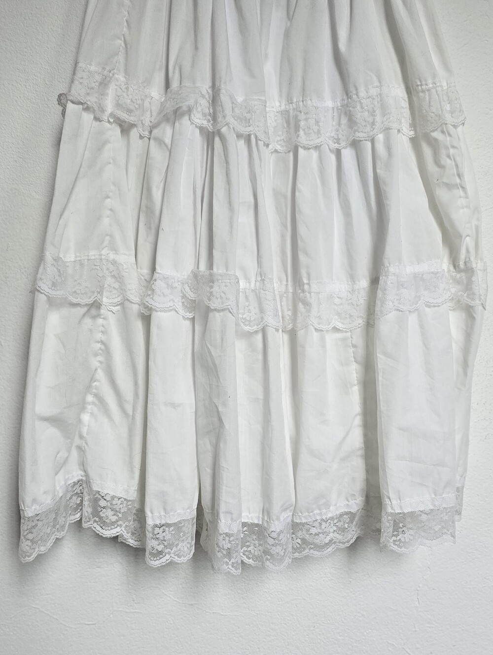 Vintage Cottagecore White Lace Tiered Midi Skirt Y2K Boho Prairie - Picture 4 of 8
